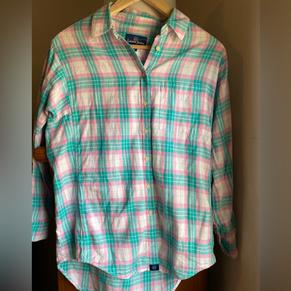 Women Lauren James blue and pink flannel shirt size small